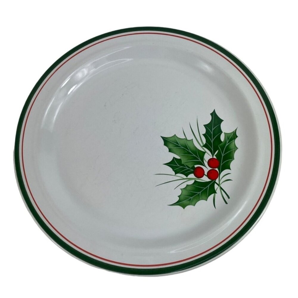 Anchor Hocking Homecoming  Christmas Holly 10-3/4 Ceramic Dinner Plate Set of 3